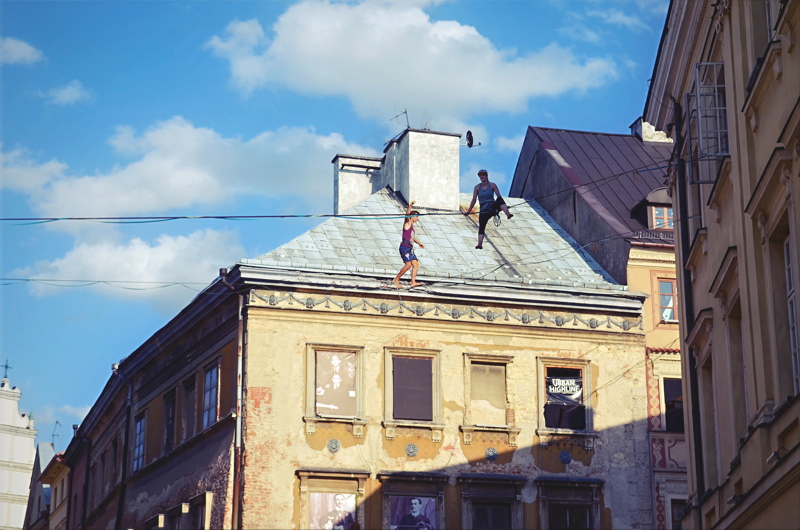 28 - Slackliners performing during the Urban Highline Festival in Lublin, Poland